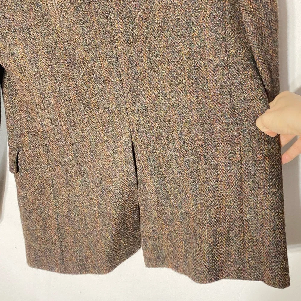 Vintage Harris Tweed Classic Brown Wool Herringbone Blazer 42L Dadcore Academia - Picture 13 of 16